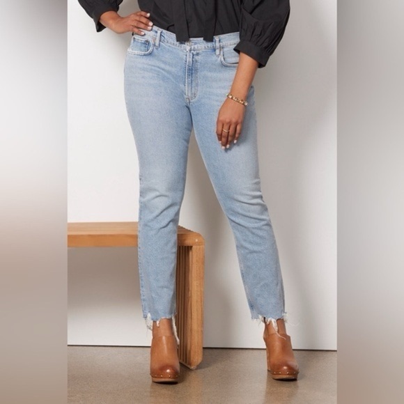 Agolde Merrel Light Wash Mid Rise Straight Raw Hem Jeans Size 26 - Picture 4 of 6